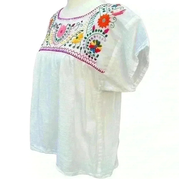 Mexican embroidered blouse white with multicolored floral motif size S - Picture 5 of 6